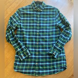 Boys Vinyard Vines Classic Plaid Button-Down Shirt in Blue and Green
